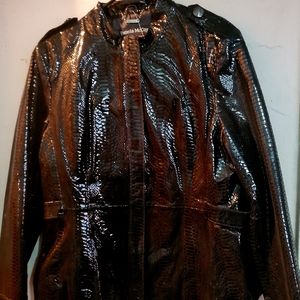 PAMELA MCCOY BLACK PATENT LEATHER SNAKE PRINT JACKET SZ L